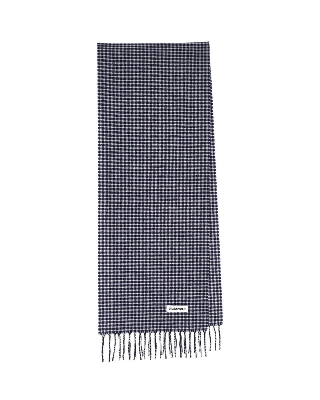 Jil Sander Blue Gingham Fringe Scarf