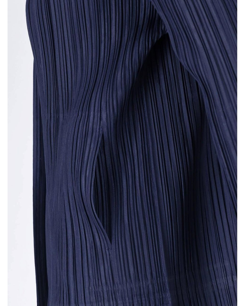 Pleats Please Issey Miyake Blue Pleated Button-Front Blazer Jacket