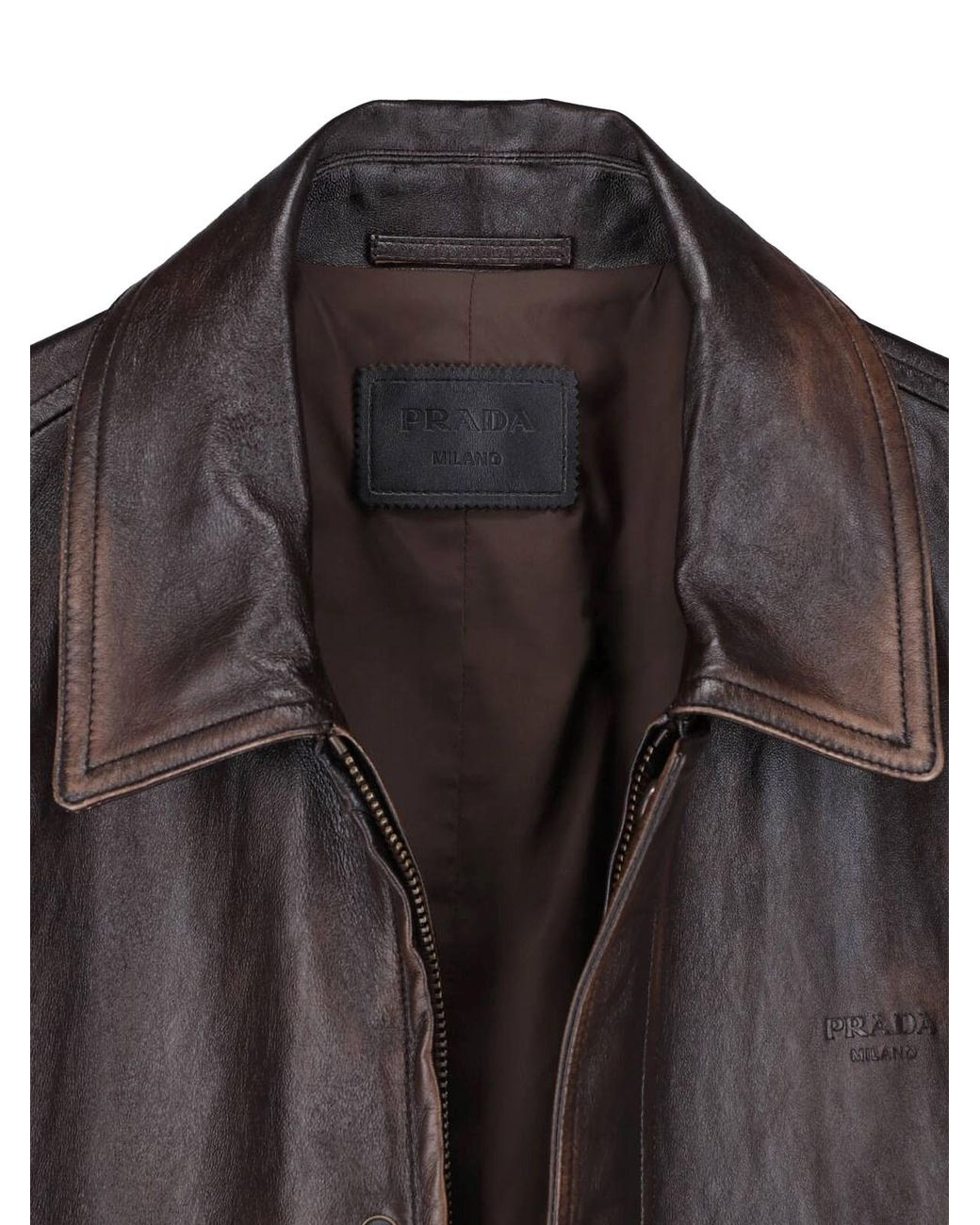 Prada Brown Nappa Leather Bomber Jacket for men