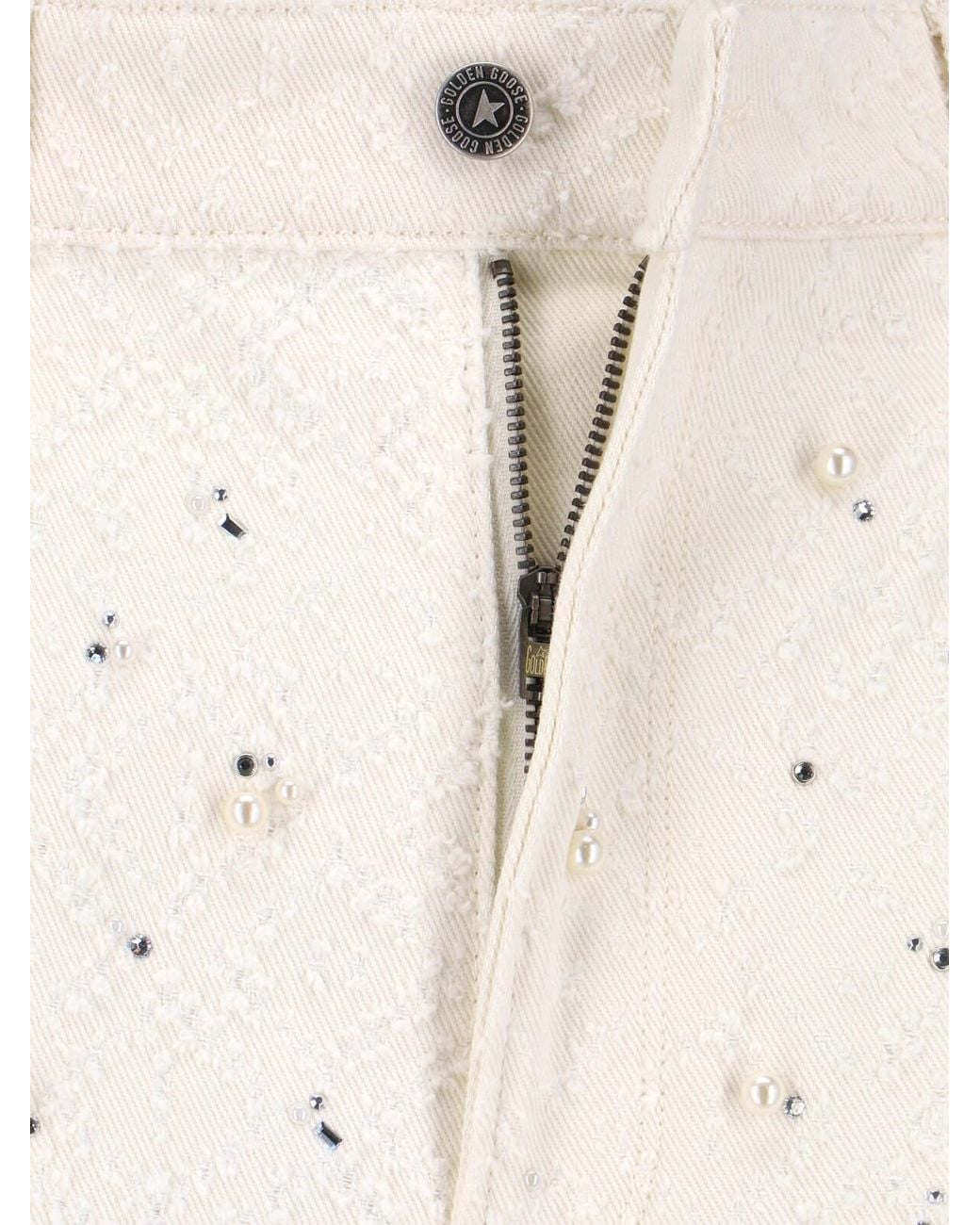 Golden Goose Deluxe Brand White High-Waisted Denim Jeans With Crystal Embellishments