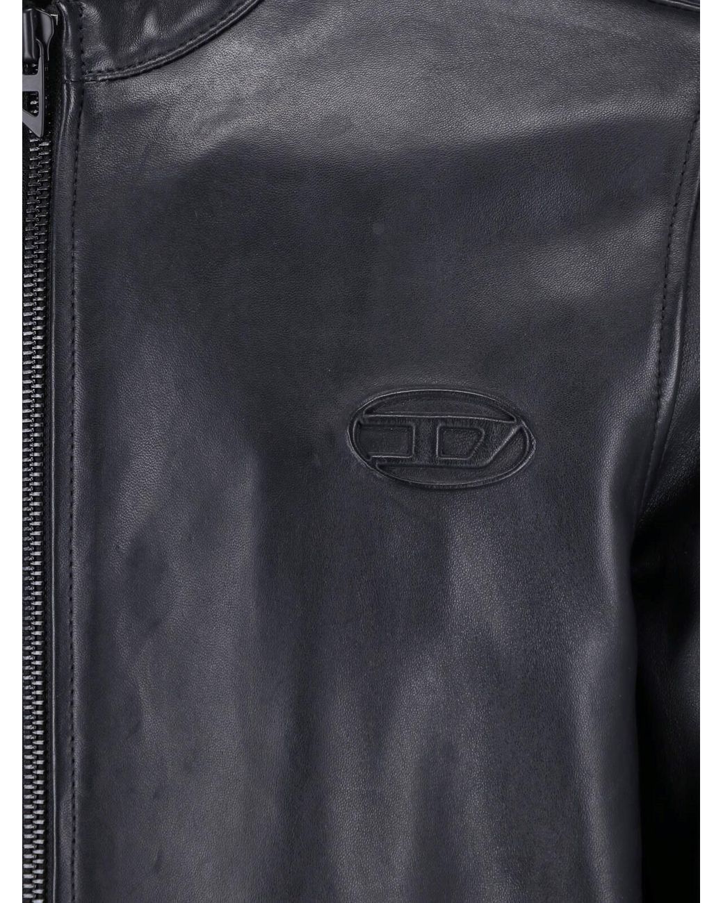 DIESEL Black Lambskin Oval D Leather Jacket for men