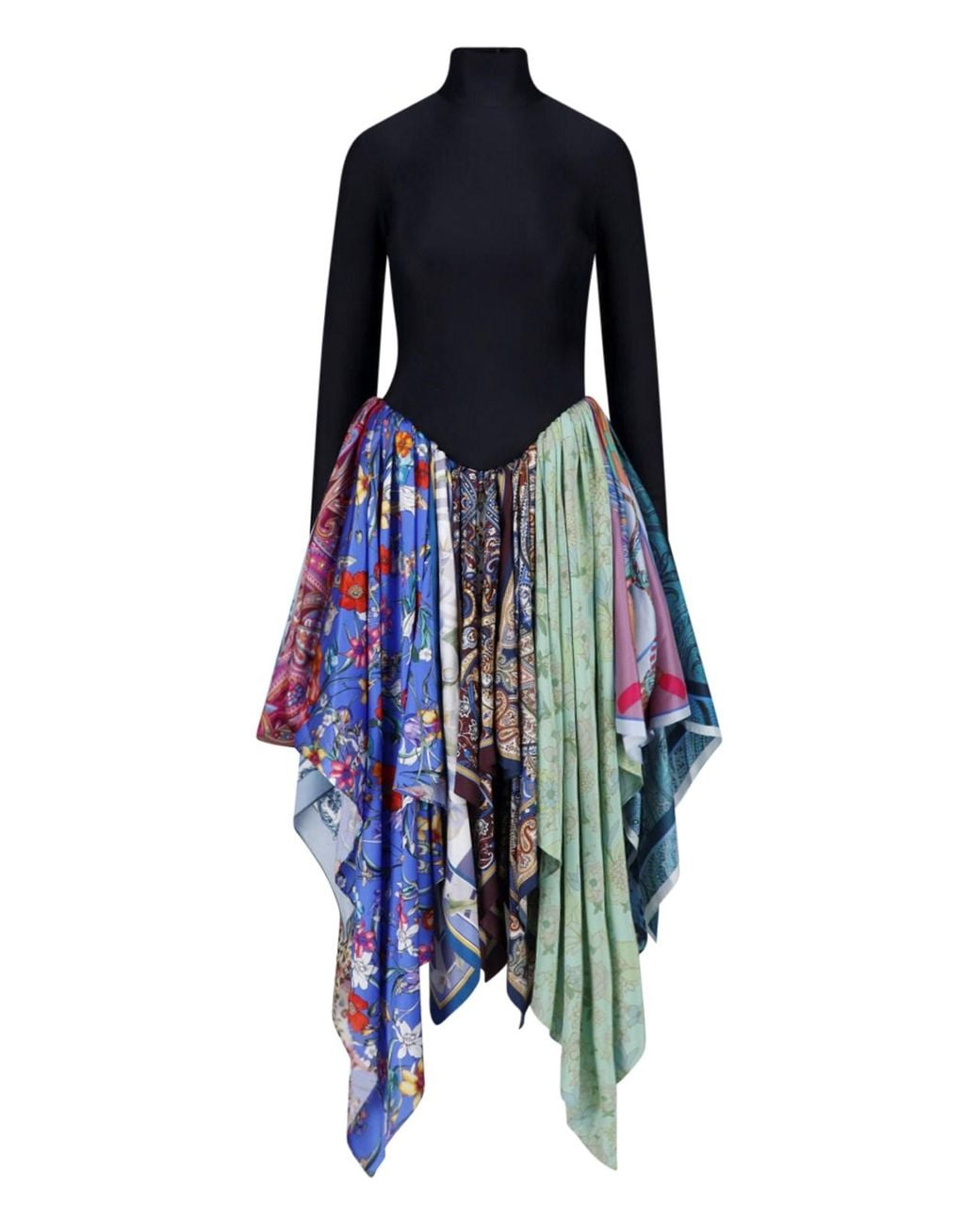 MARINE SERRE Blue Mid-Length Dress With Upcycled Scarf