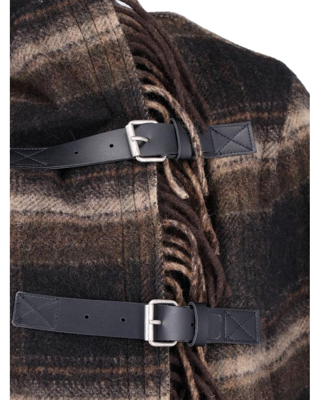 Isabel Marant Black Fringe Trim Plaid Wool Coat