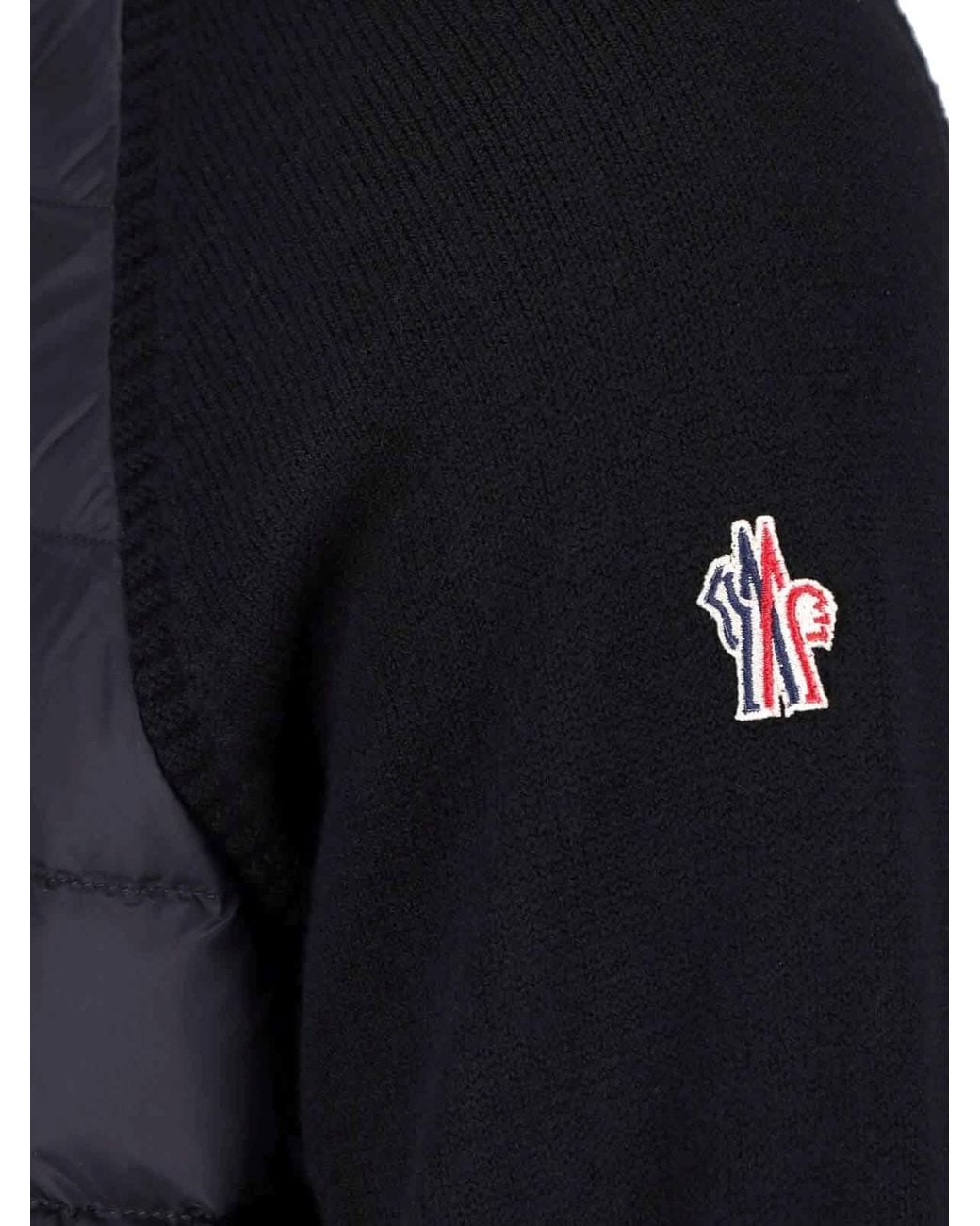Moncler Blue Down-Filled Long Season Front Wool Sweater With Rib Knit And Snap Collar for men