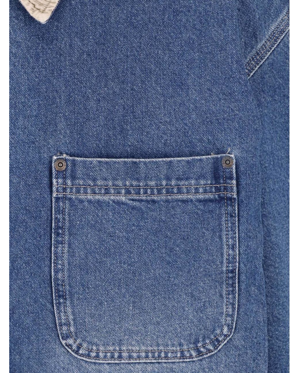 Dickies Blue Denim Zip-Up Jacket With Corduroy Collar for men