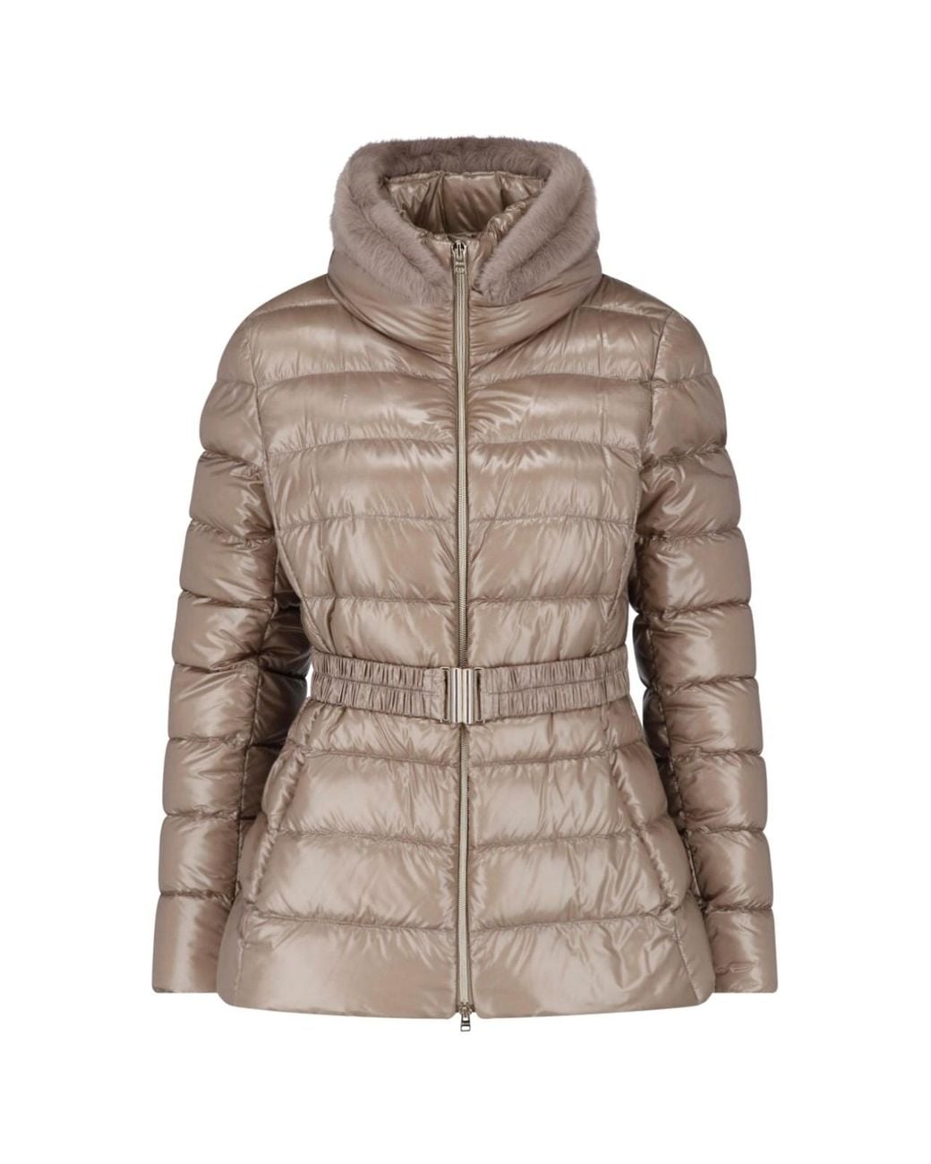 Herno Gray Hooded Belted Puffer Jacket