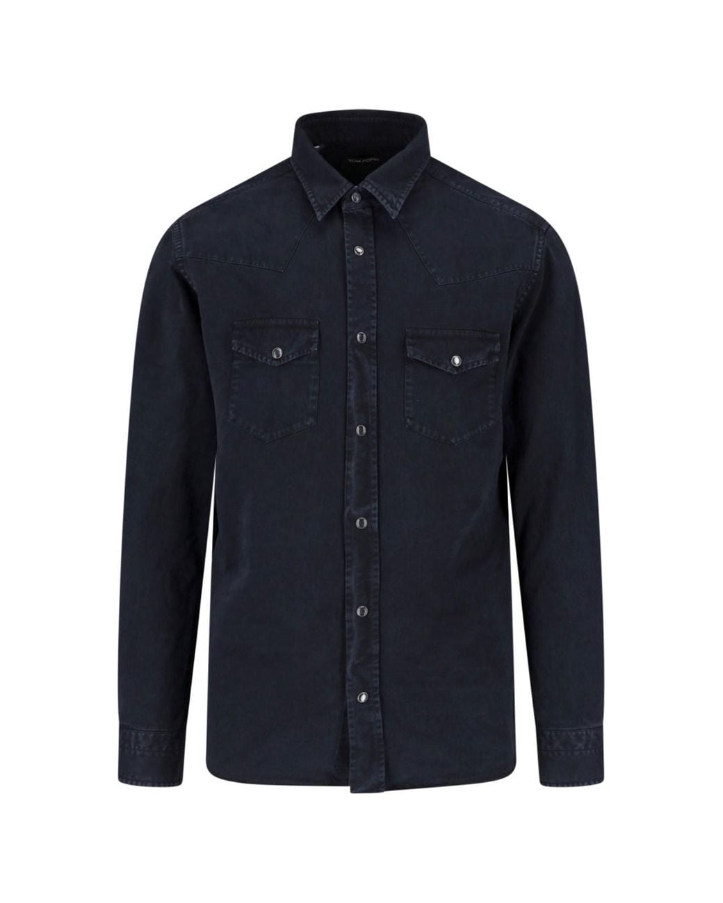 Tom Ford Blue Snap-Front Western Shirt for men