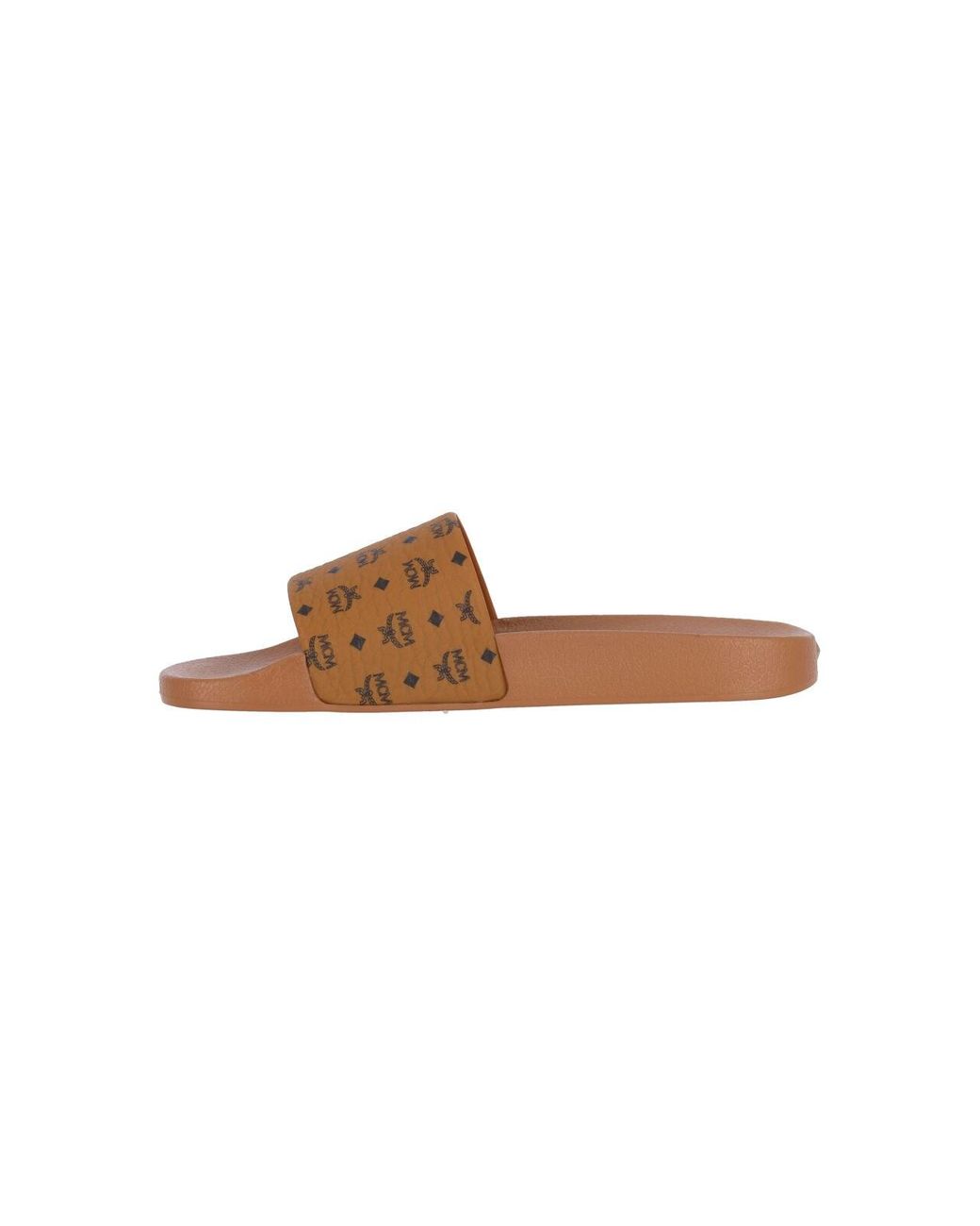MCM White Visetos Slide Sandals