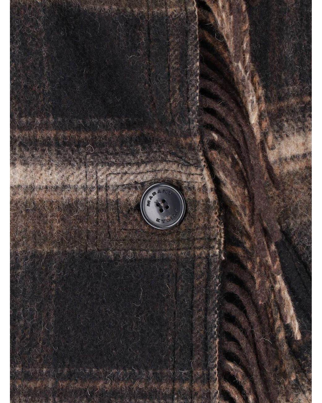 Isabel Marant Black Fringe Trim Plaid Wool Coat