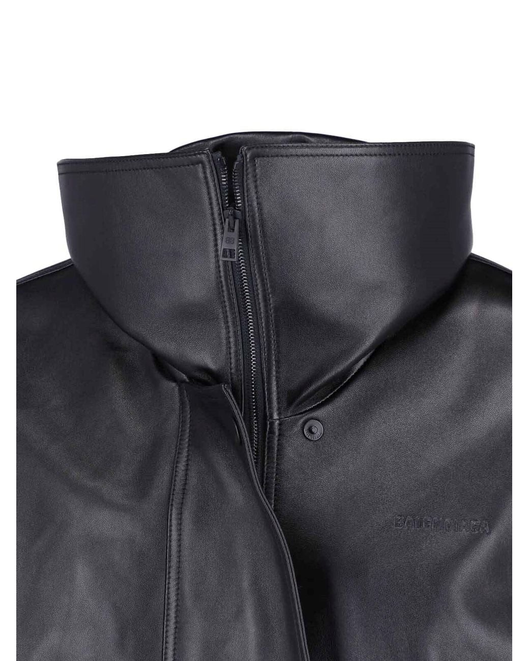 Balenciaga Gray Hooded Leather Jacket