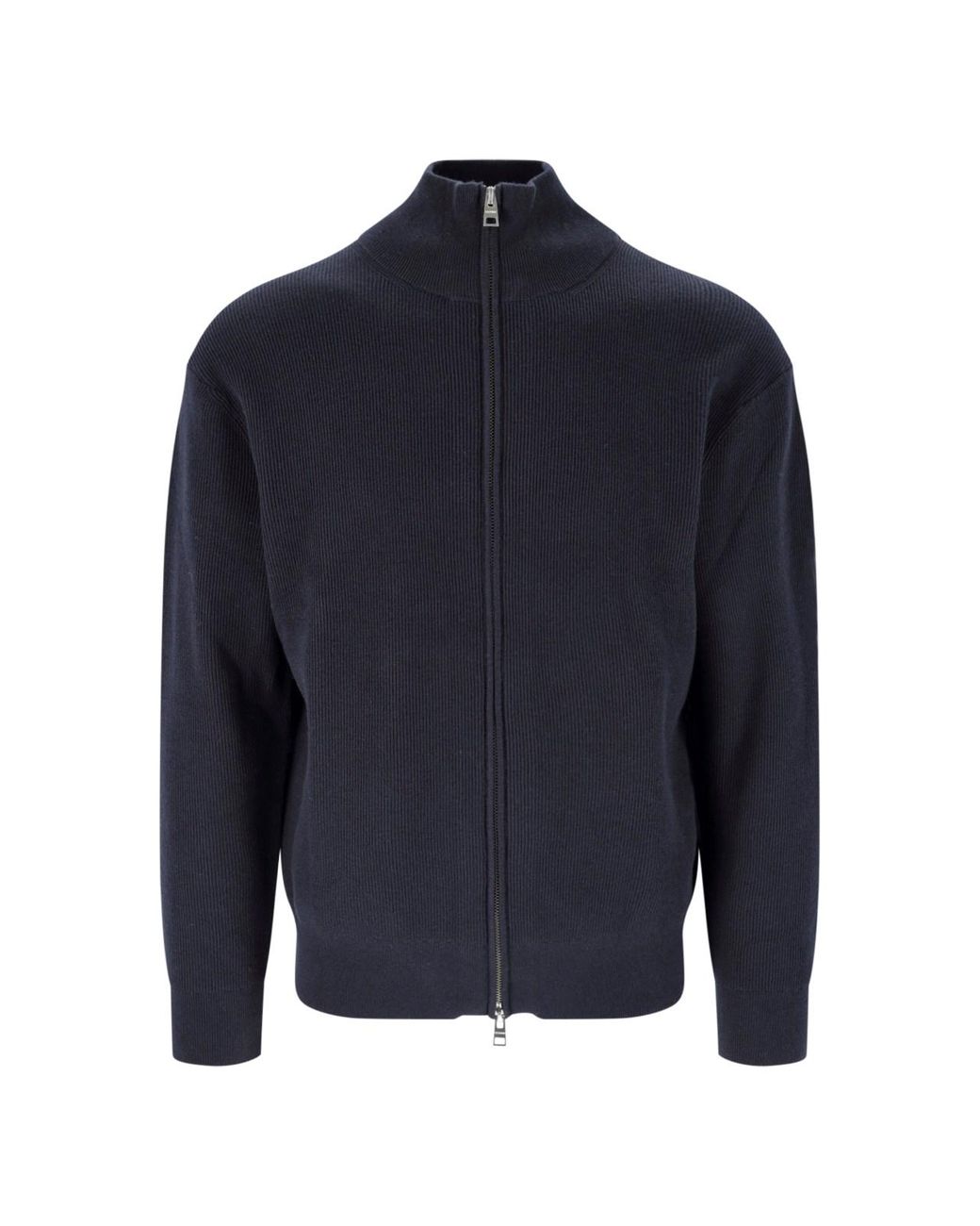Closed Blue Ribbed Knit Zip-Up Mock Neck Sweater for men