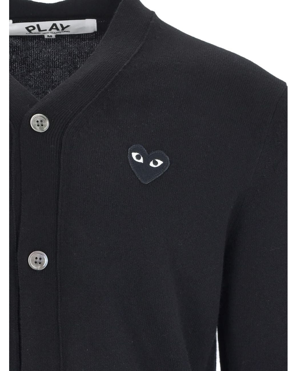 COMME DES GARÇONS PLAY Blue V-Neck Logo Patch Wool Cardigan for men