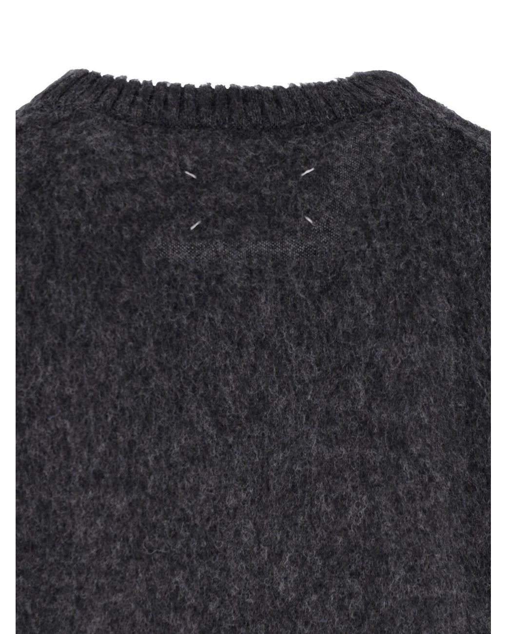 Maison Margiela Black Intarsia Knit Sweater With Eagle Design And Four Stitches for men