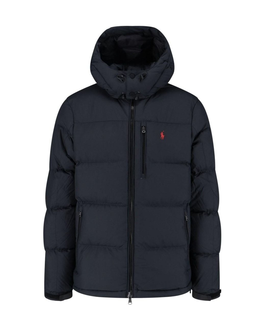 Polo Ralph Lauren Blue Padded Quilted Jacket With Detachable Hood And Zippered Pockets for men