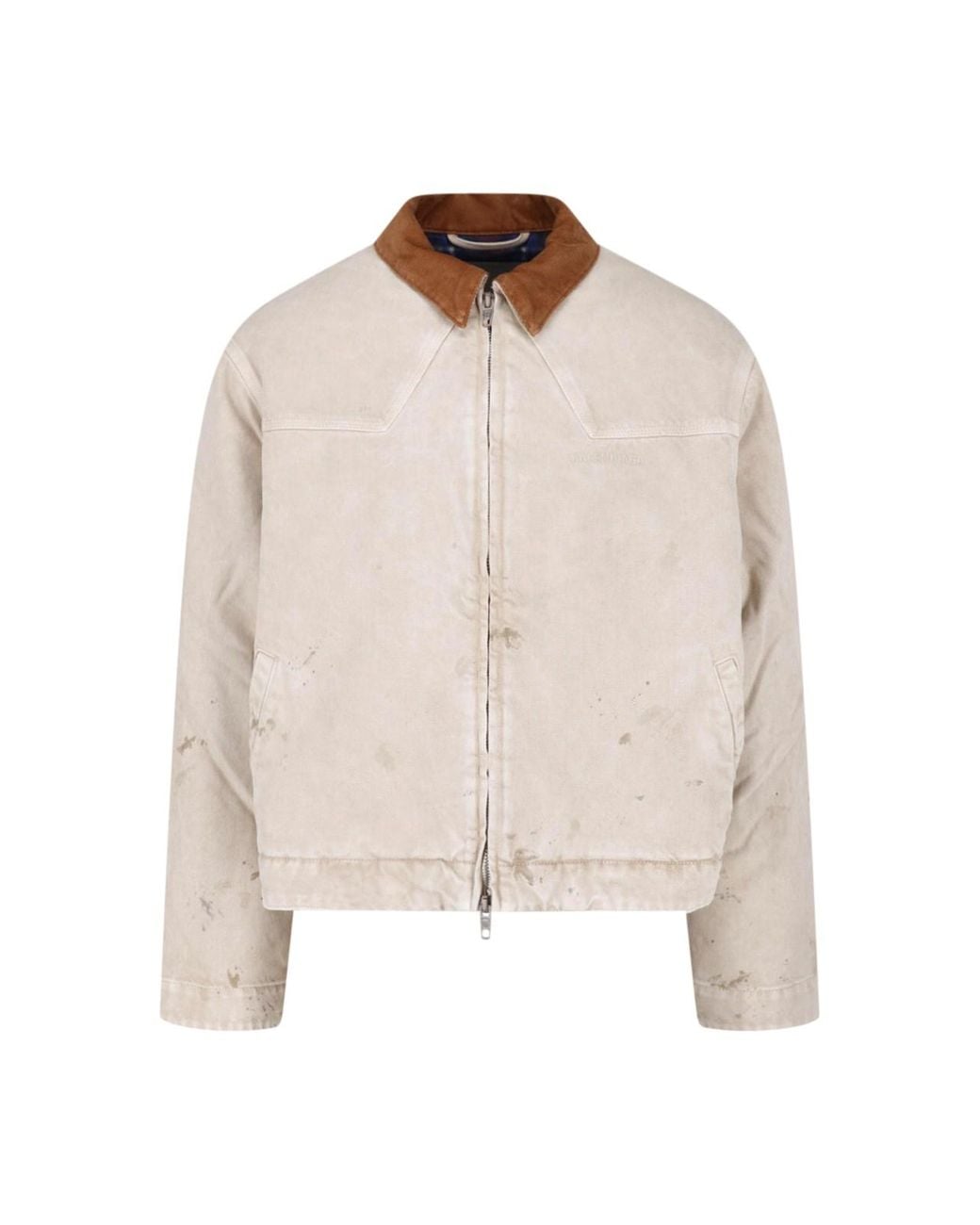 Balenciaga Natural Distressed Zip Front Jacket With Corduroy Collar for men