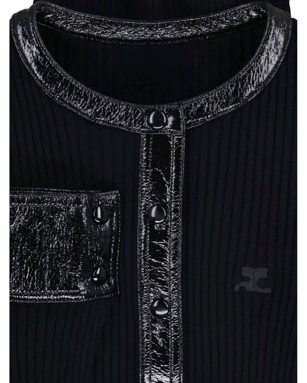 Courreges Blue Ribbed Snap-Front Fitted Cardigan
