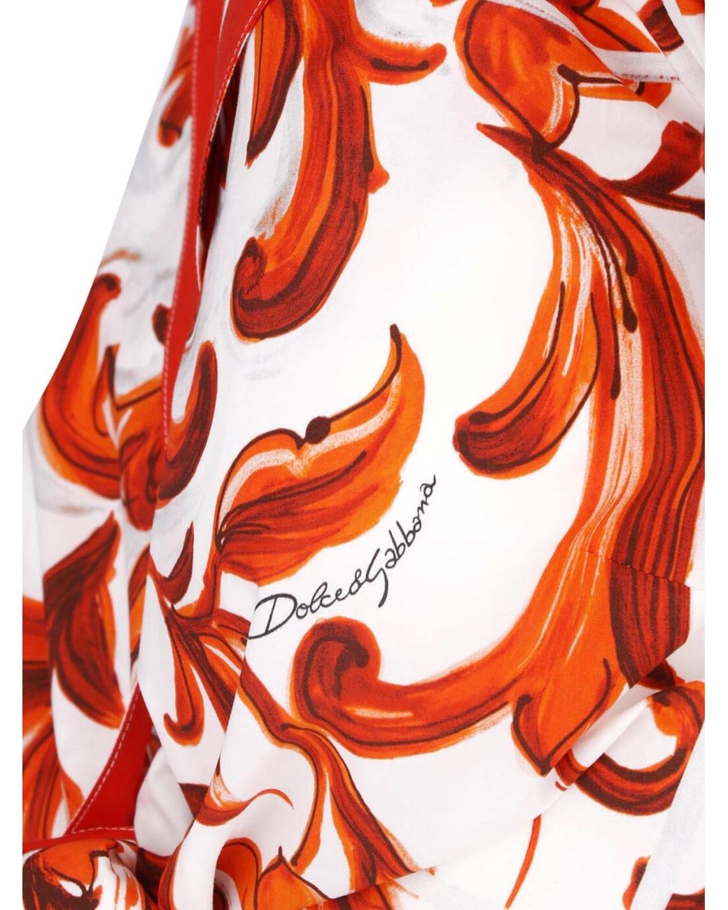 Dolce & Gabbana Red Printed Tie-Front Puff Sleeve Crop Blouse