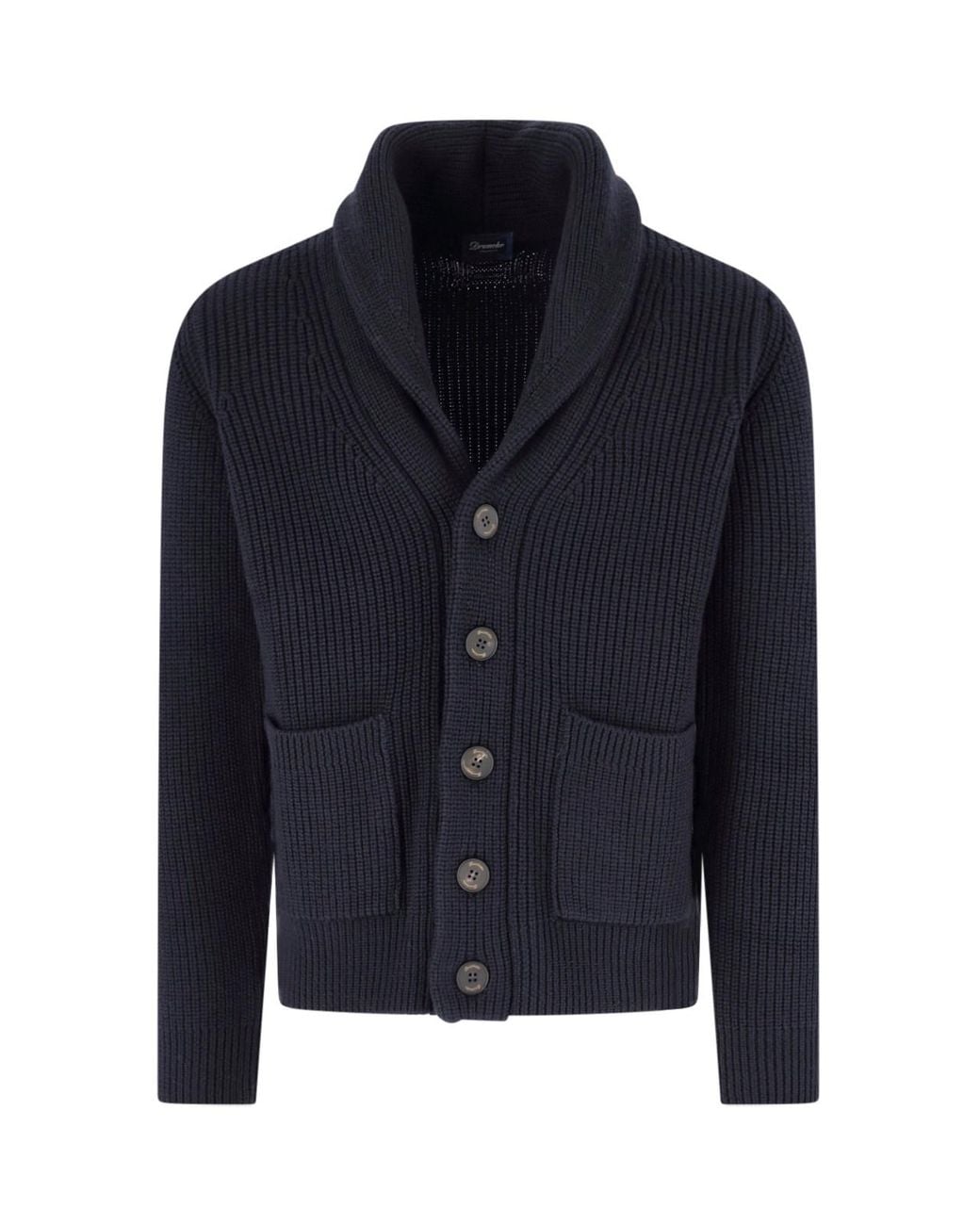 Drumohr Blue Merino Wool Cardigan for men