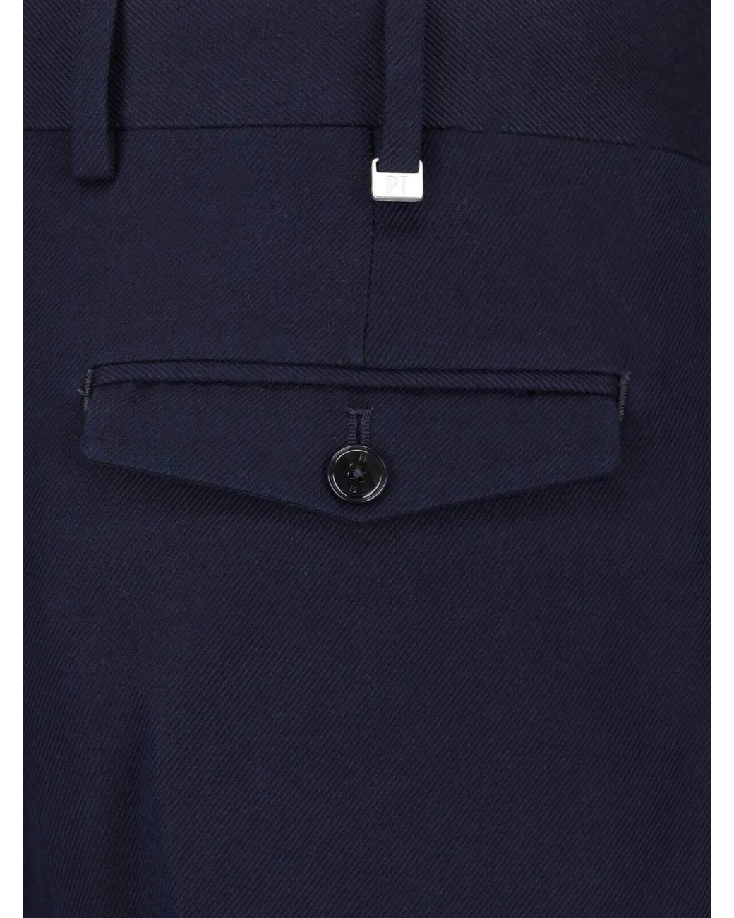 PT Torino Blue Virgin Wool Blend Trousers for men