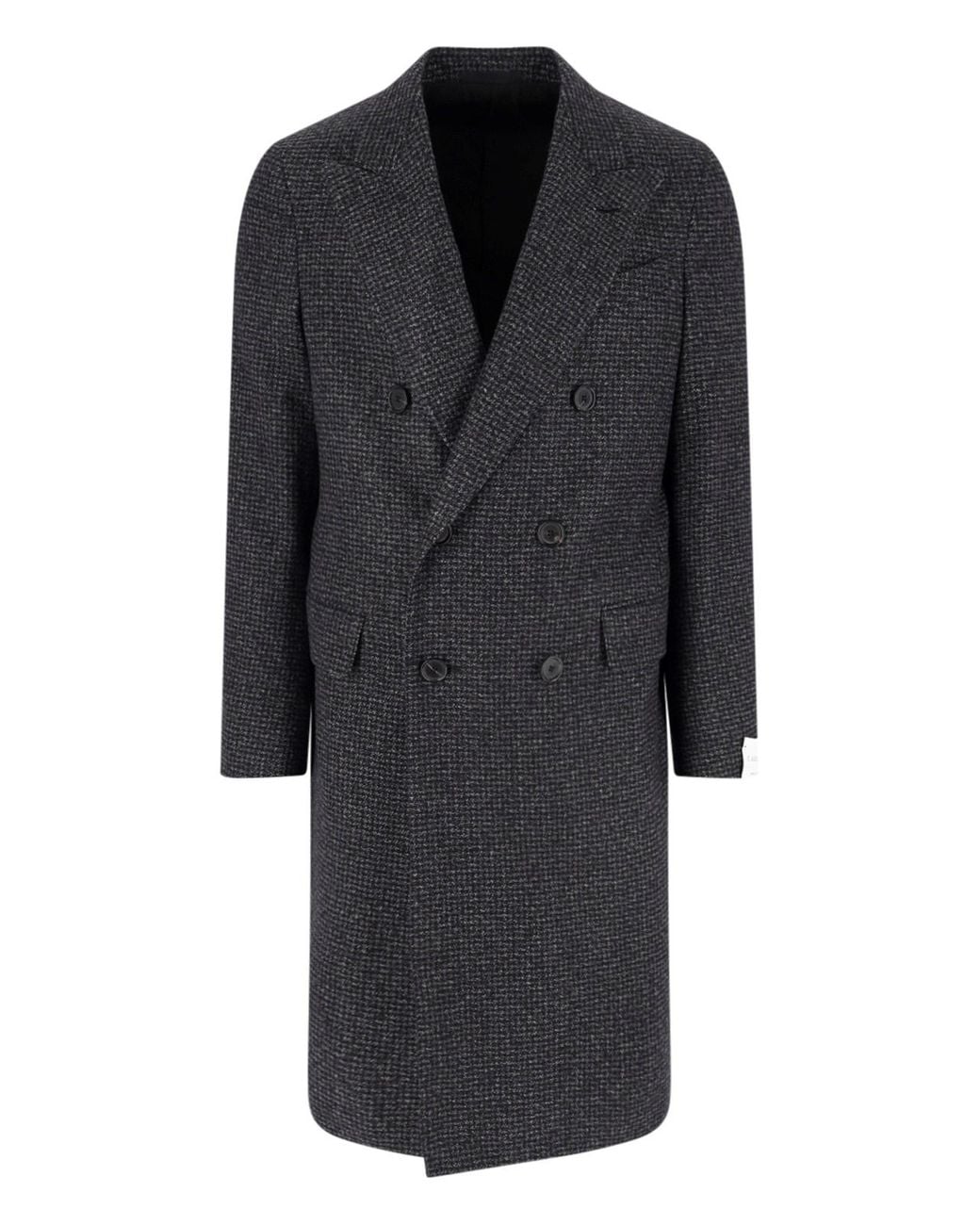 Caruso Black Double-Breasted Cashmere Coat for men