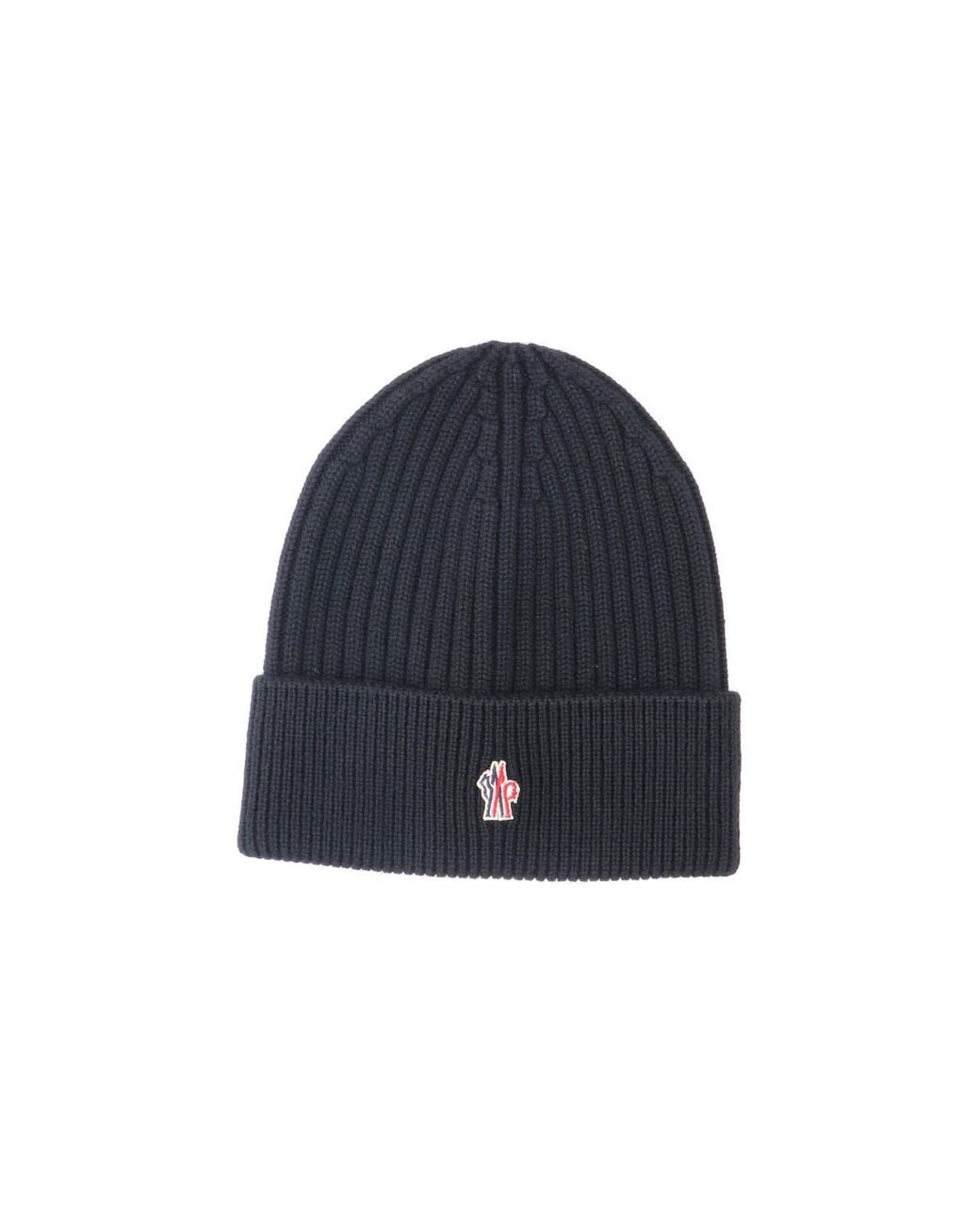 Moncler Blue Virgin Wool Logo Beanie for men