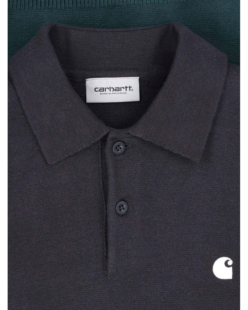 Carhartt Blue Striped Viscose-Blend Long-Sleeve Polo Shirt for men