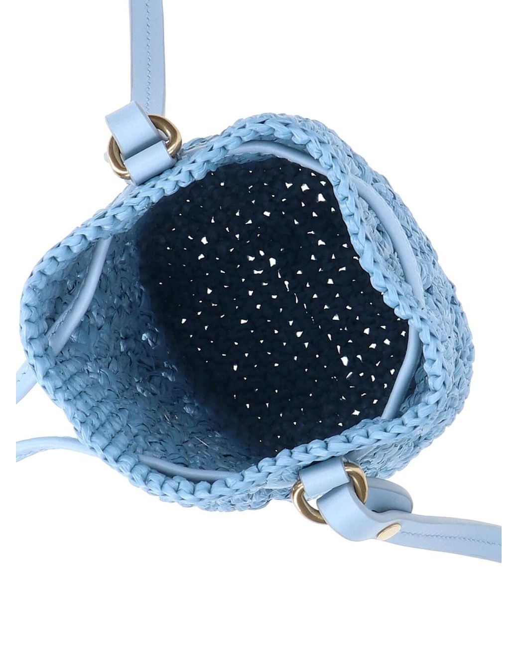 【MIU MIU】RAFFIA BUCKET BAG Mini logo raffia-effect bucket bag in brown - Miu Miu