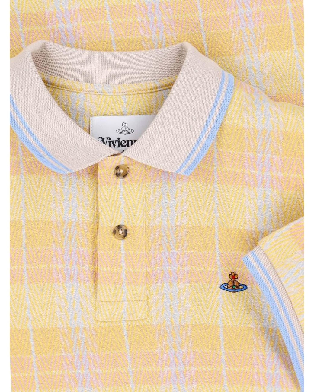 Vivienne Westwood Natural And Light Plaid Pattern Cropped Polo Shirt for men