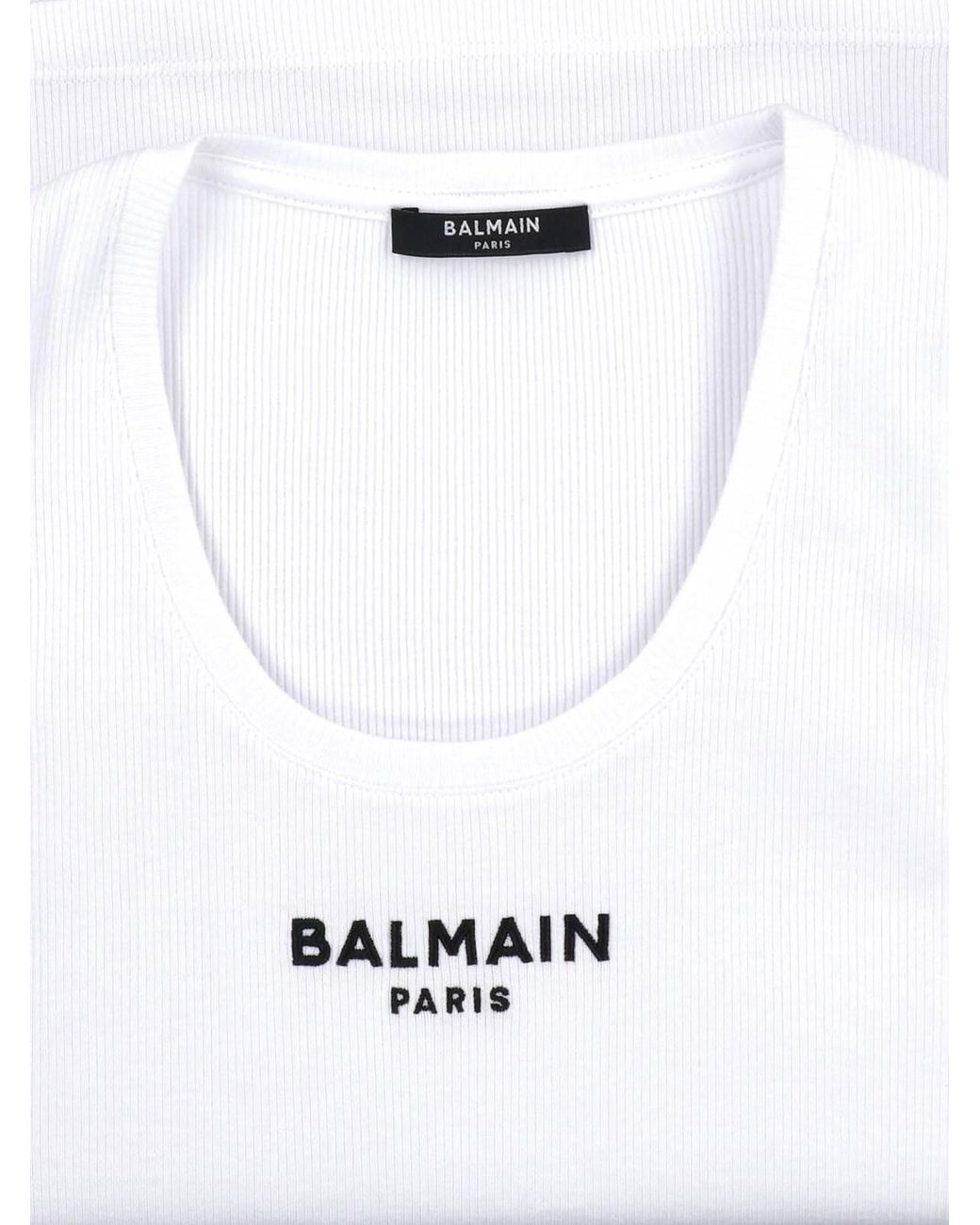 Balmain White Ribbed Logo Tank Top