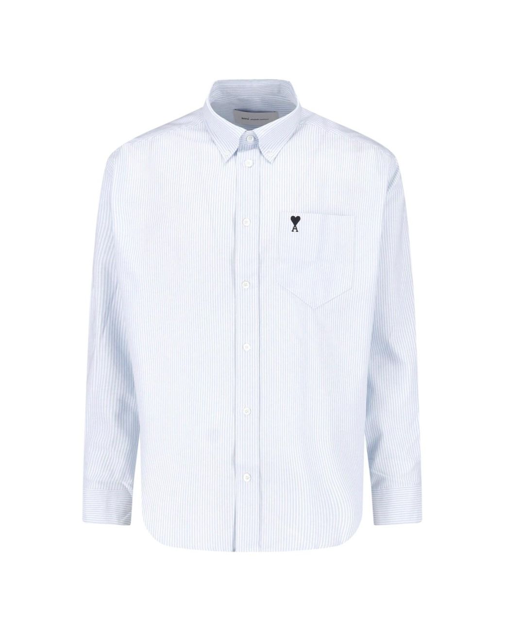 AMI White Striped Cotton Button-Up Shirt for men
