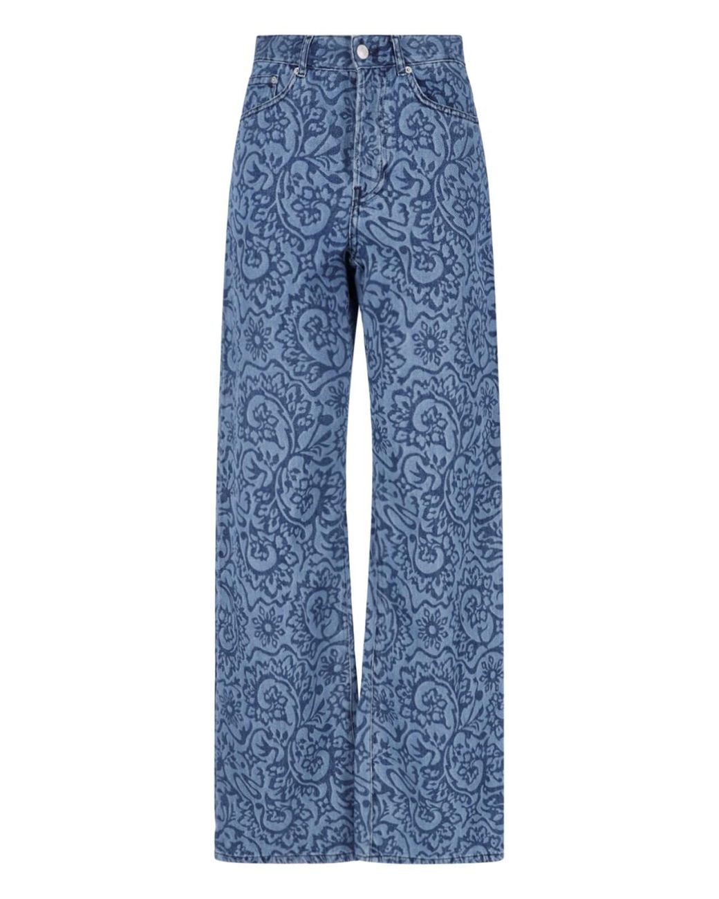 Dries Van Noten Blue Printed Straight Jeans