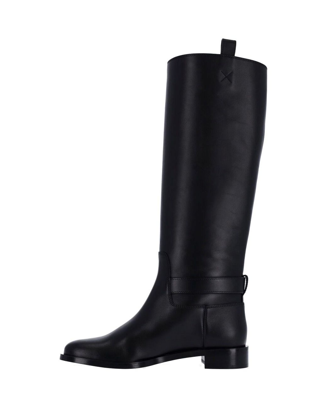 Ferragamo Black Tall Leather Boots With Buckle Detail