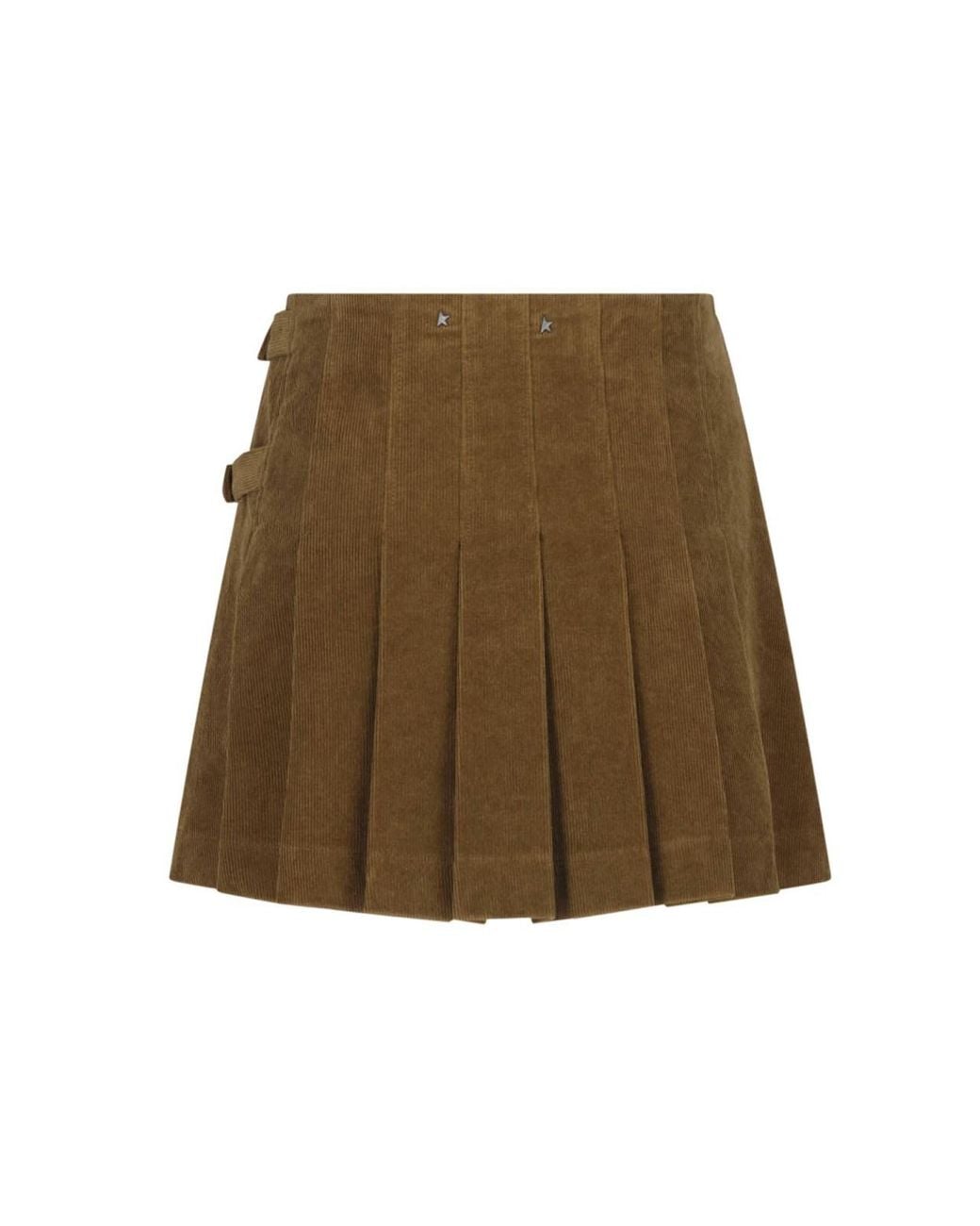 Golden Goose Deluxe Brand Natural Corduroy Pleated Mini Skirt With Buckle Detail