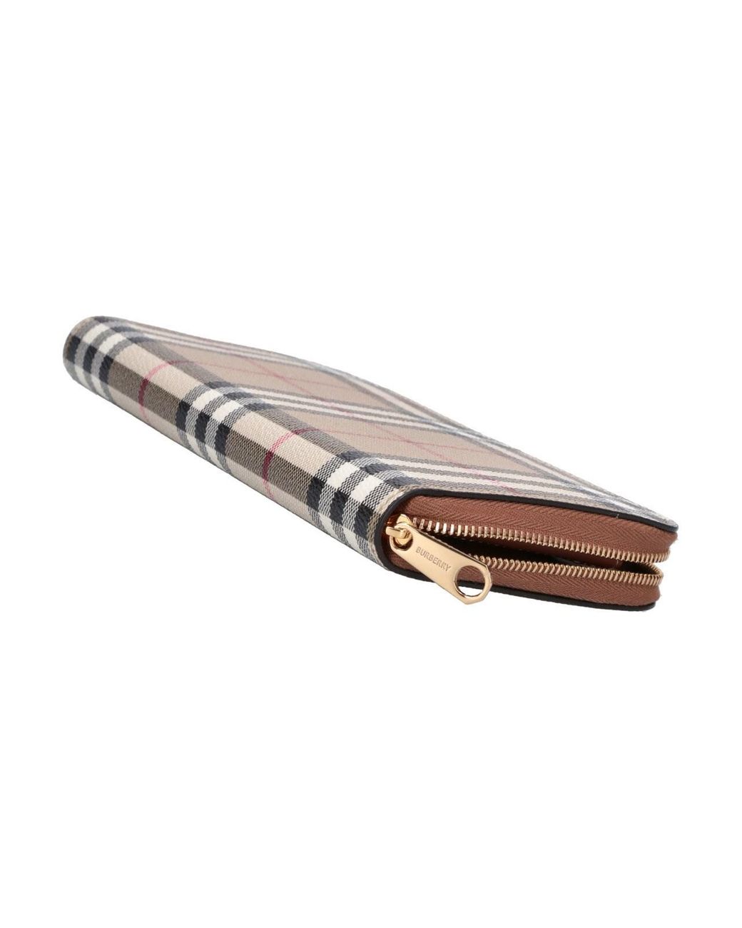 Burberry White Check Pattern Zip-Around Wallet