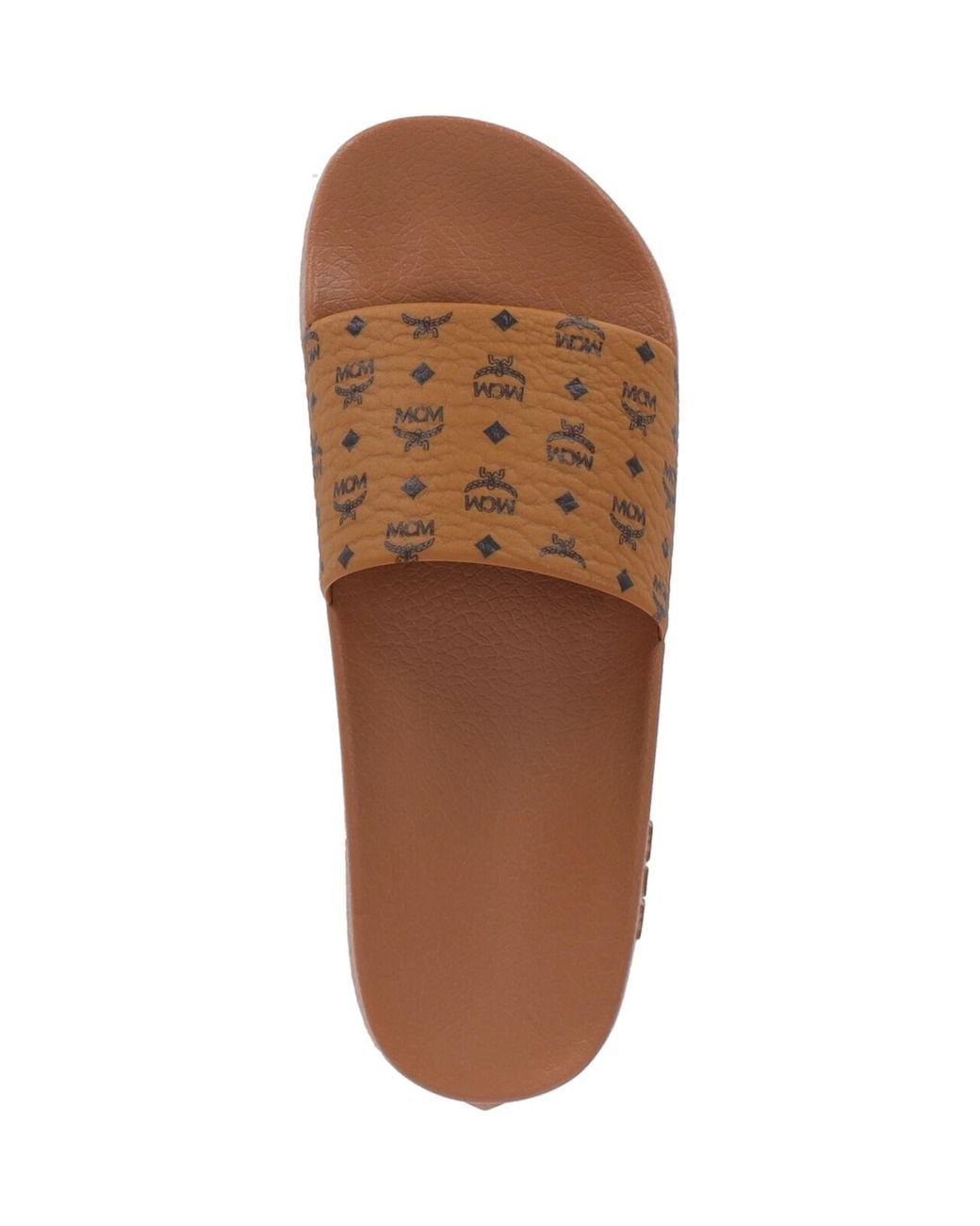 MCM White Visetos Slide Sandals