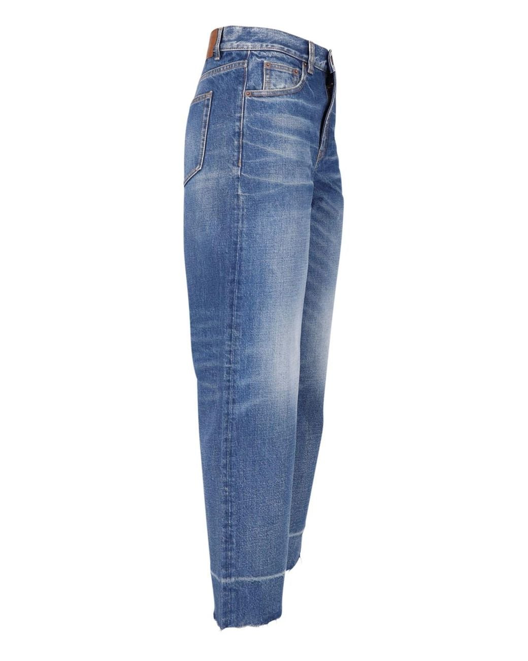 Chloé Blue 100% Cotton Denim Jeans With Calf Leather Patch Pockets