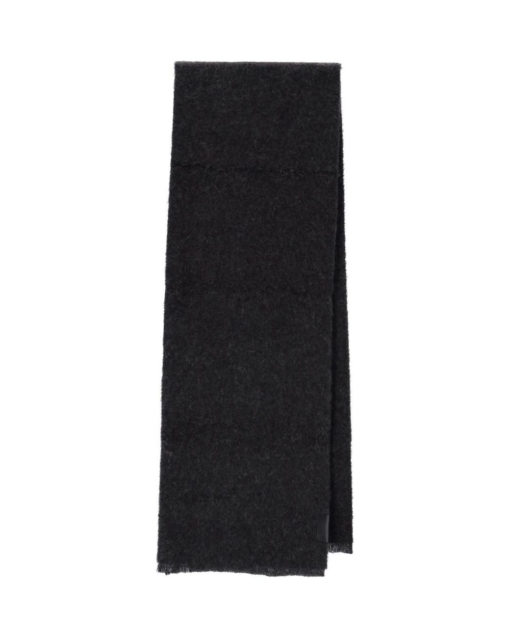 Lemaire Black Brushed Alpaca Blend Scarf With Leather Patch