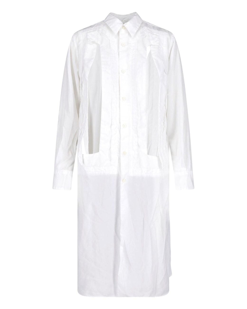 Comme des Garçons White Pleated Detail Shirt-Style Dress