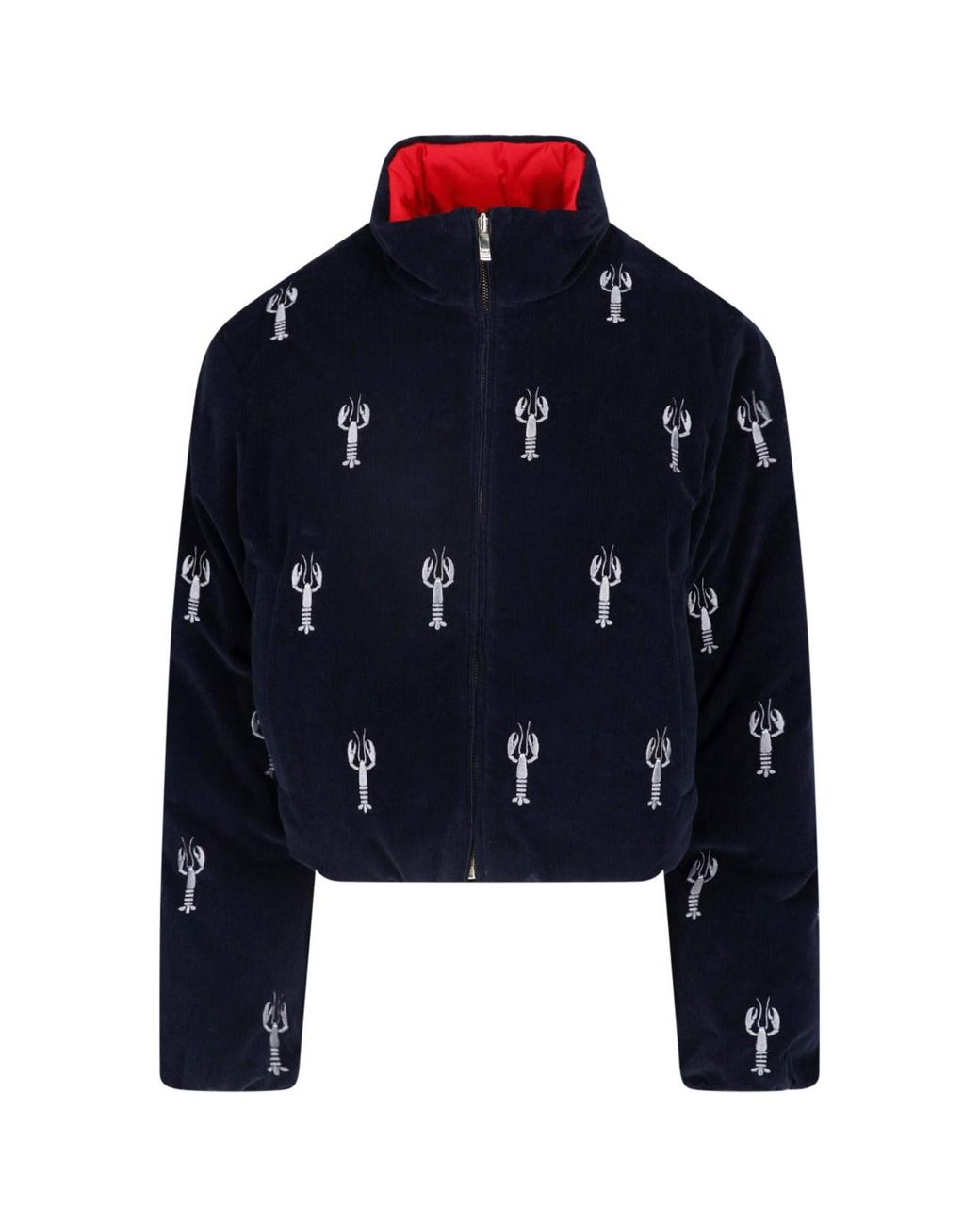 Thom Browne Blue Cropped Zip-Front Jacket With Allover Lobster Embroidery