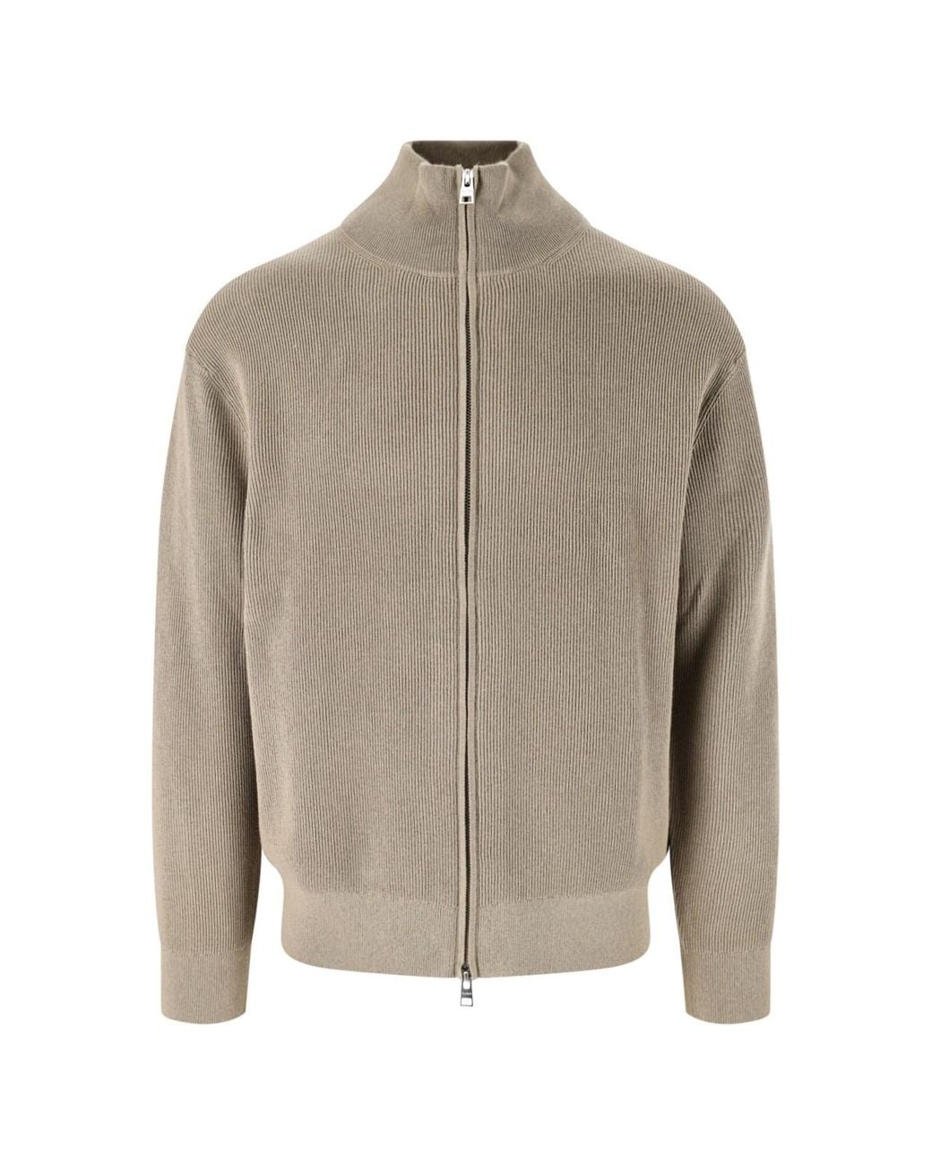 Closed Gray Ribbed Knit Zip-Up Sweater Jacket for men