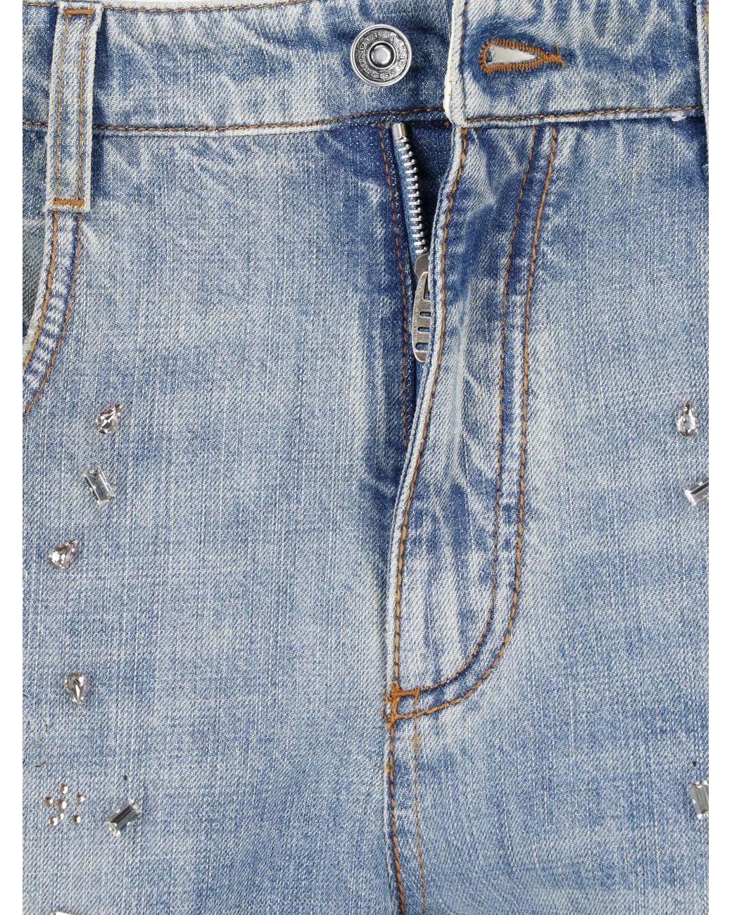 Ermanno Scervino Blue Wide-Leg Crystal Jeans