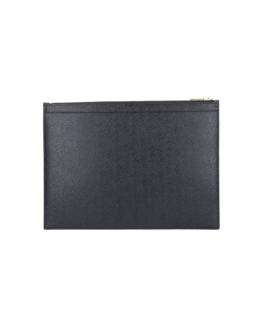 Thom Browne Black Grained Leather Zip Pouch for men