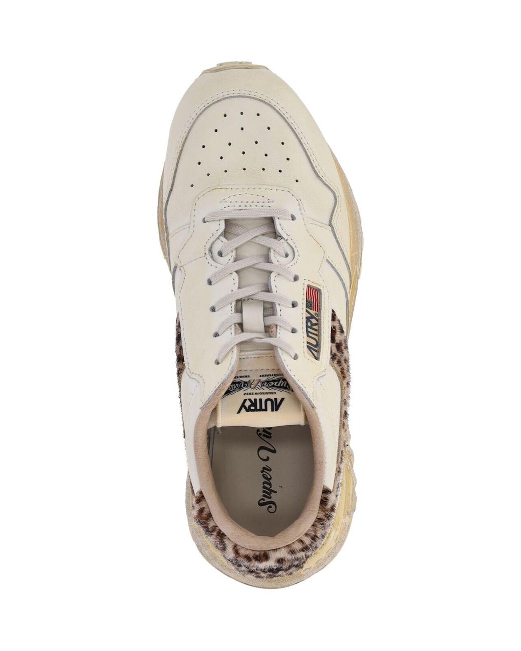 Autry White Leopard-Trim Leather Sneaker