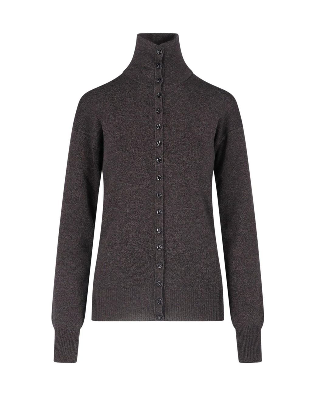Lemaire Black Wool Button-Front Turtleneck Cardigan