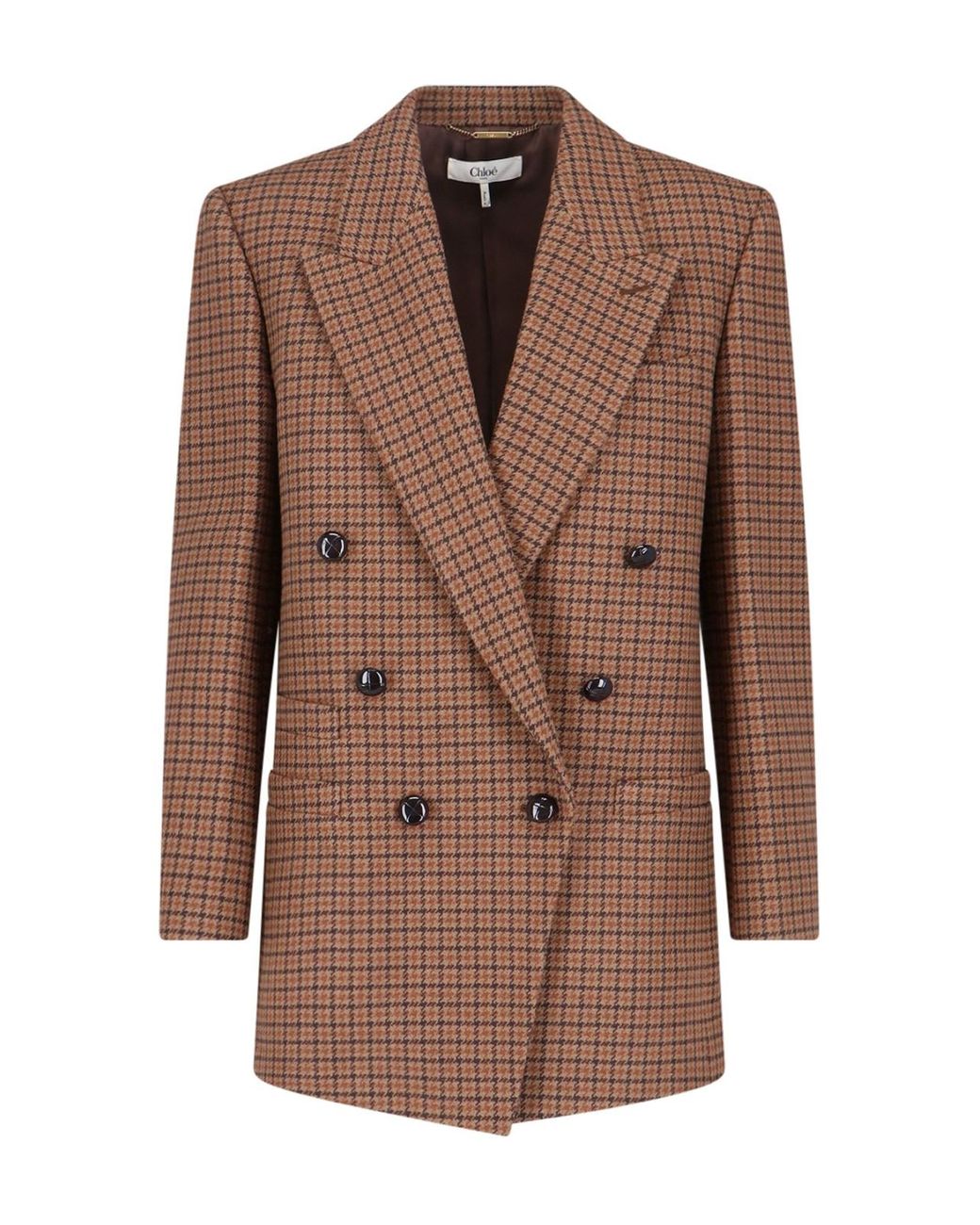 Chloé Brown Checked Wool-Blend Blazer