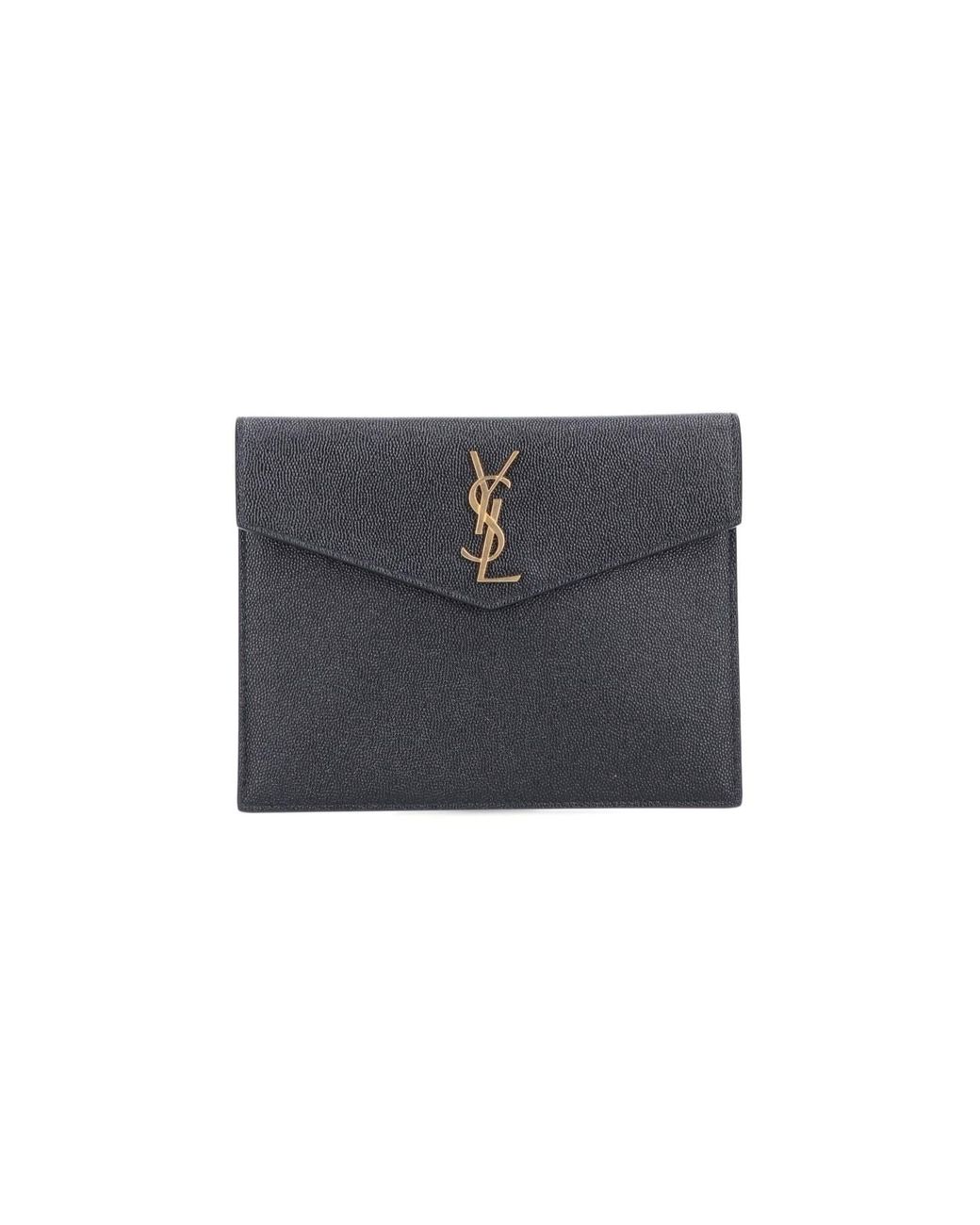 Saint Laurent Uptown Pebbled Leather Pouch in Nero
