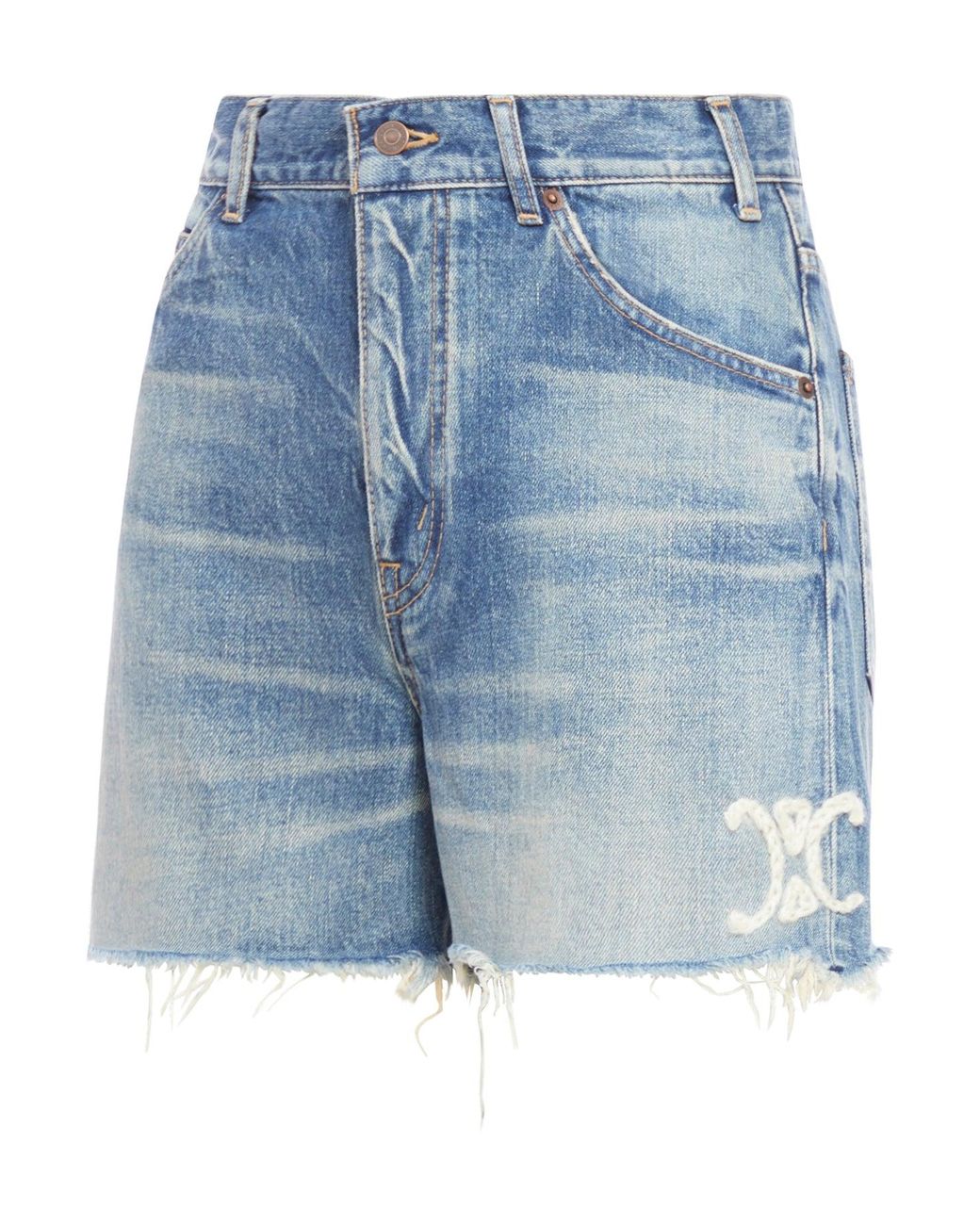 【関税込・国内発送】CELINE Triomphe Embroidered Denim Shorts Celine Denim Shorts - Kivari
