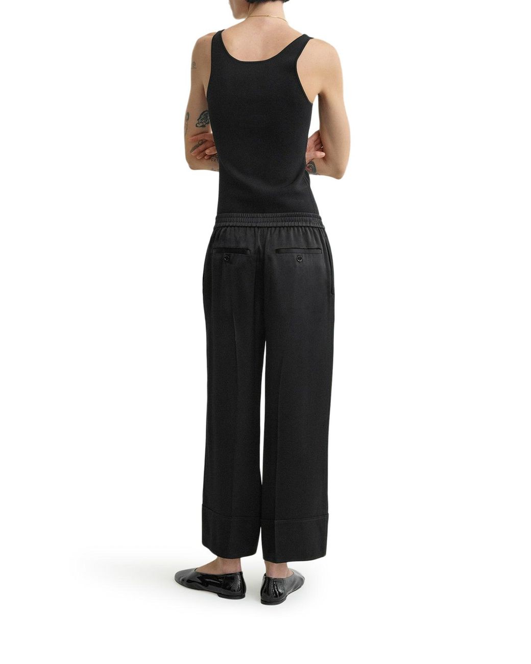Totême  Blue Wide-Leg Satin Trousers With Drawstring
