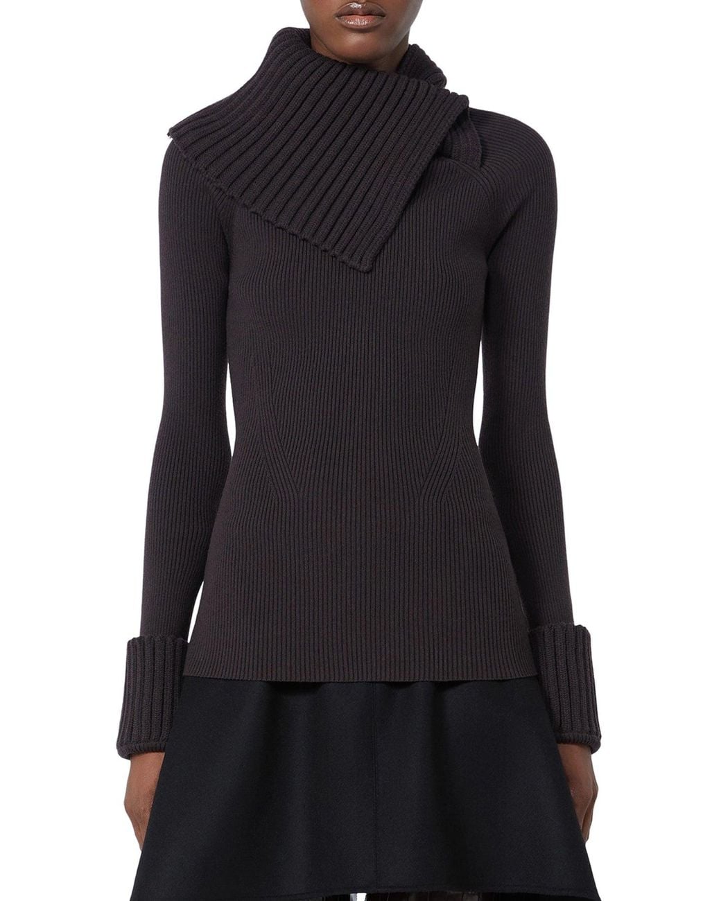 Sportmax Black Fitted Stretch Wool Sweater