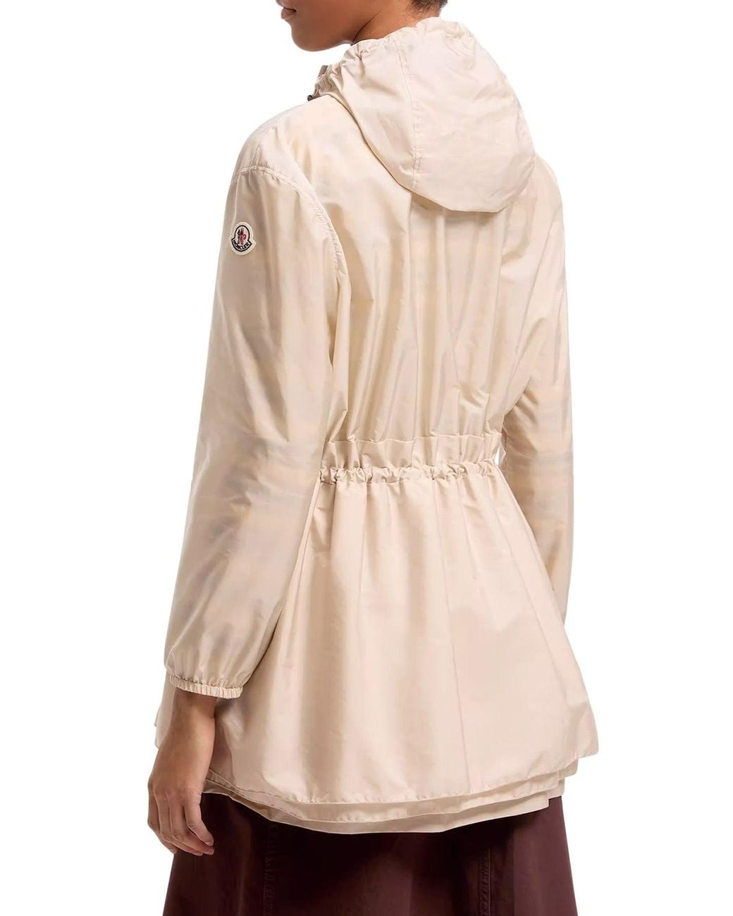 Moncler Natural Midi Weteau Jacket With Hood And Ruffles